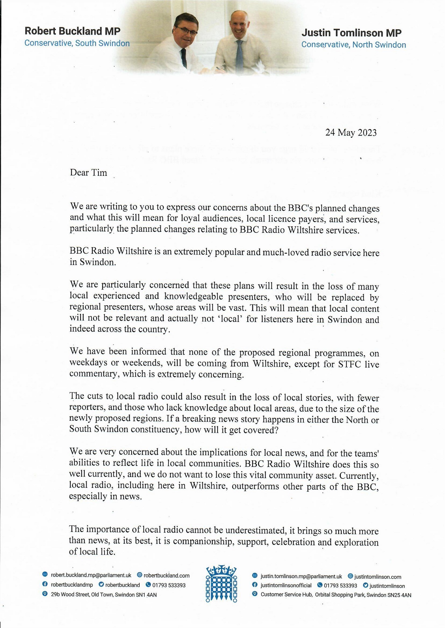 Justin and Robert Write To BBC Director General Regarding Changed To Local Radio