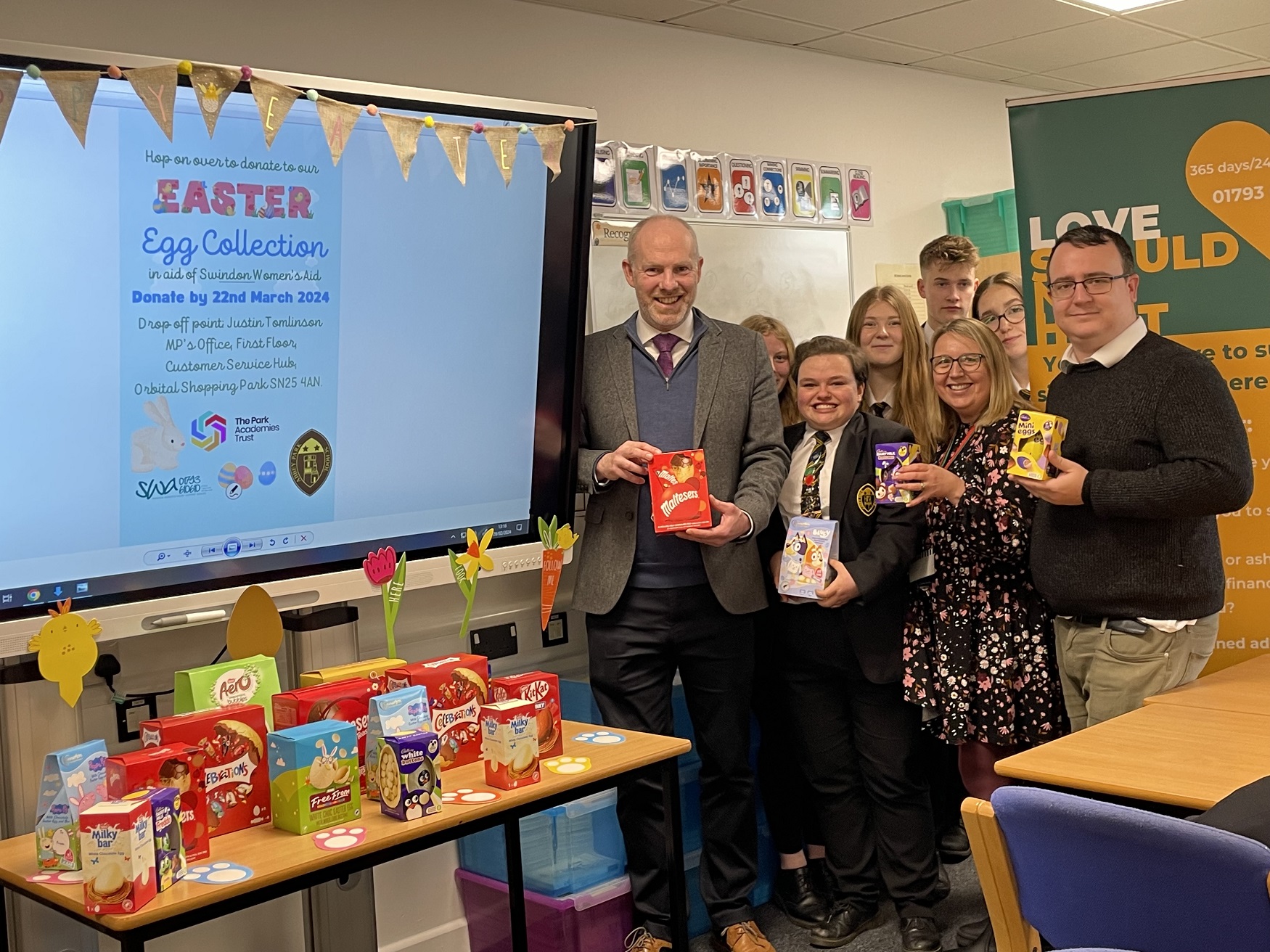 Swindon Domestic Abuse Support Service, Abbey Park School, And Justin Kick-Off Easter Egg Campaign